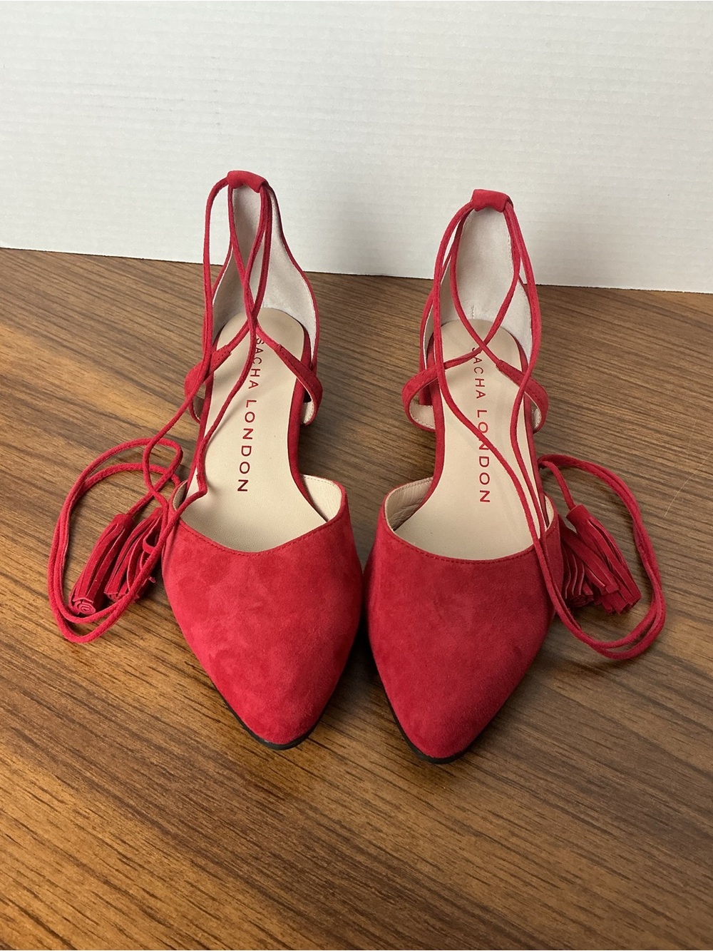 Sacha London Red Suede Pointed Lace-Up Block Heel Women’s Size 8 - Picture 1 of 6